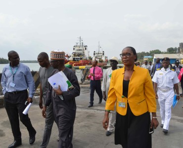 ICRC DG, Mr. Aminu Diko (3rd left), Larry Idehen, Base Manager, Shoreline Logistics Nig. Ltd (1st left); Mr. Joshua Asanga, GM Eastern Ports (2nd left); Mrs B. N. Ekanem, Legal Adviser NPA, Calabar Ports (4th left), during a monitoring visit to Old NPA Port in Calabar, currently under concession to Shoreline Logistics Nigeria Ltd.
