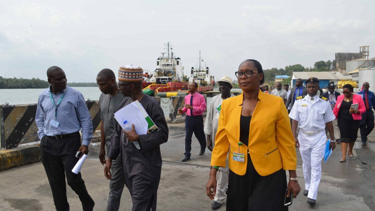 ICRC DG, Mr. Aminu Diko (3rd left), Larry Idehen, Base Manager, Shoreline Logistics Nig. Ltd (1st left); Mr. Joshua Asanga, GM Eastern Ports (2nd left); Mrs B. N. Ekanem, Legal Adviser NPA, Calabar Ports (4th left), during a monitoring visit to Old NPA Port in Calabar, currently under concession to Shoreline Logistics Nigeria Ltd.