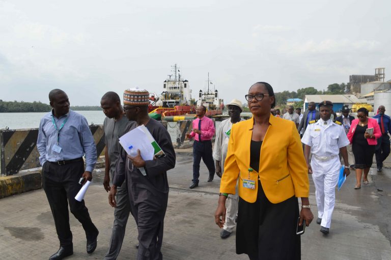ICRC DG, Mr. Aminu Diko (3rd left), Larry Idehen, Base Manager, Shoreline Logistics Nig. Ltd (1st left); Mr. Joshua Asanga, GM Eastern Ports (2nd left); Mrs B. N. Ekanem, Legal Adviser NPA, Calabar Ports (4th left), during a monitoring visit to Old NPA Port in Calabar, currently under concession to Shoreline Logistics Nigeria Ltd.