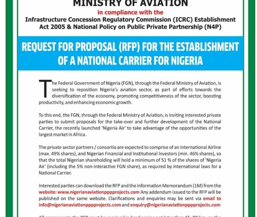 Request for Proposal (RFP) for the establishment of a National Carrier