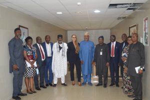 Group photograph: Members of the Committee on establishment of the Benin City River Port (BRP) and officials of the ICRC during a courtesy visit to the commission